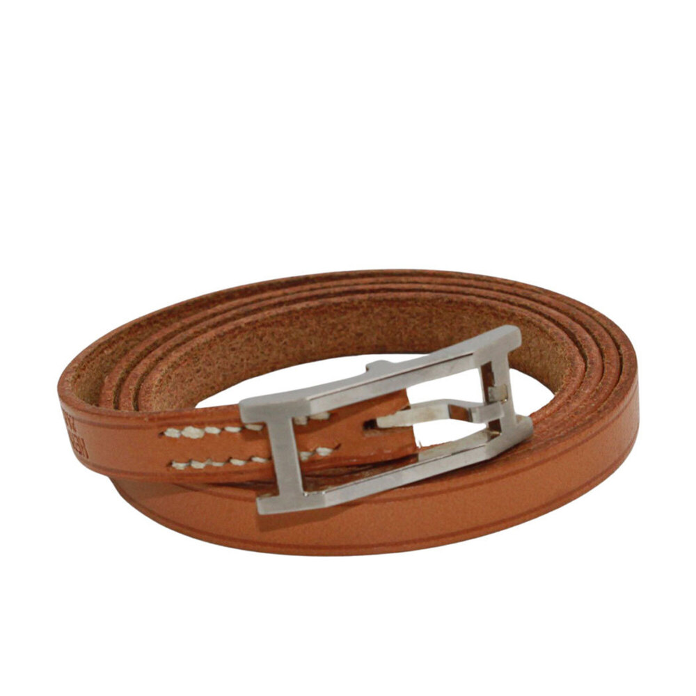 HERMES Brown Leather Charm Bracelet